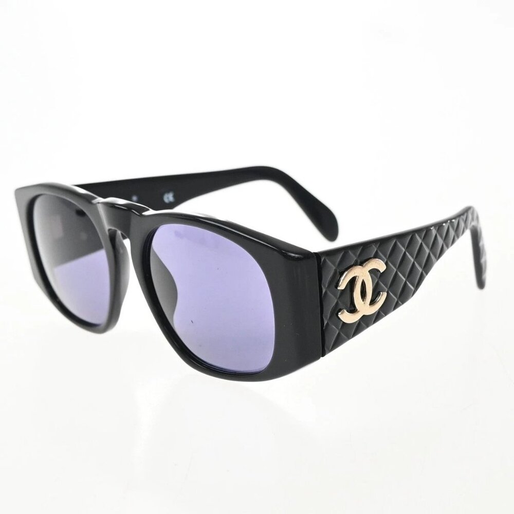 CHANEL CC Matelasse Sunglasses Eye Wear Plastic Black GHW 01450 Italy 66RP002